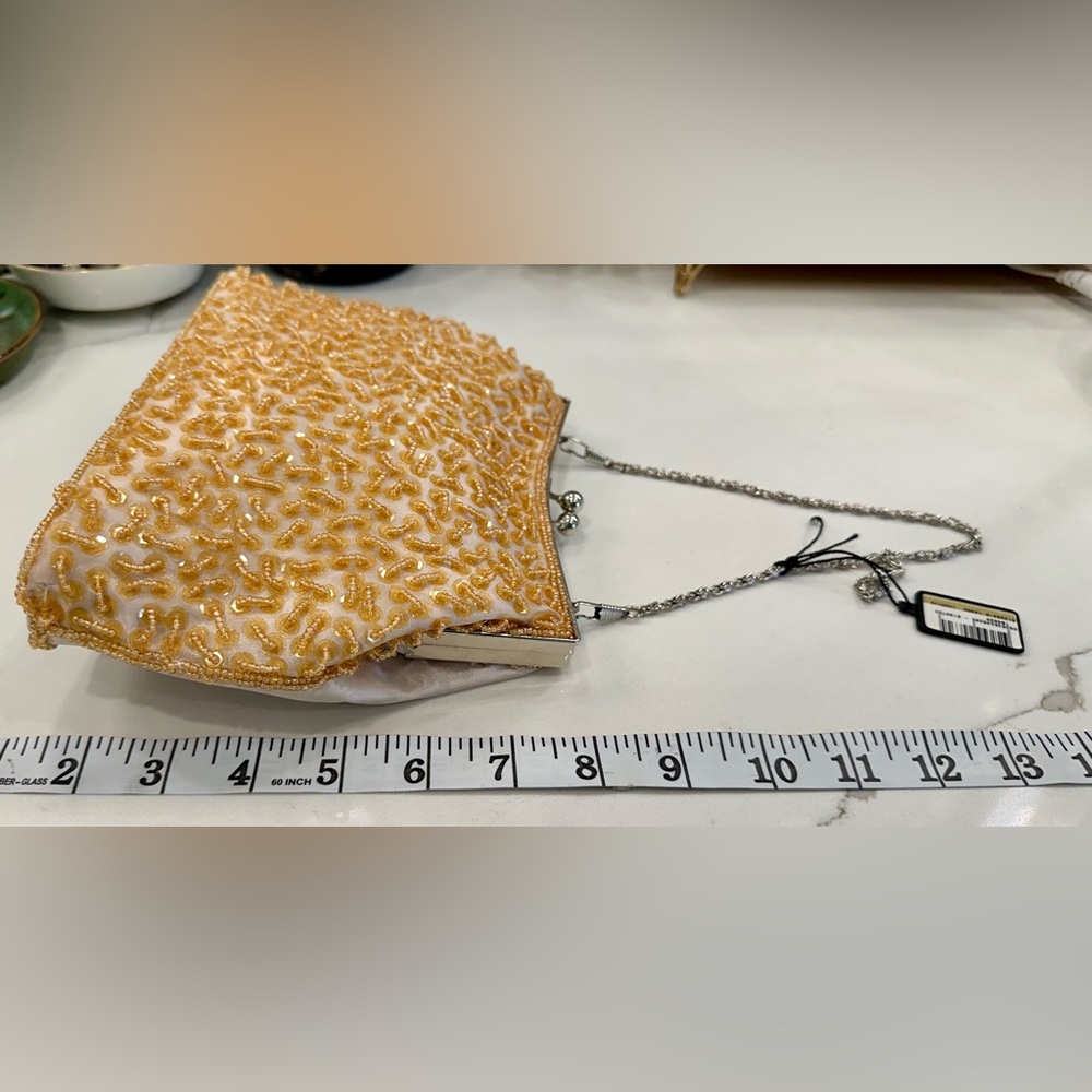NWT VTG Bijoux Terner, Beaded/Sequin Satin Wristlet/Evening Bag Snail-Link Chain - Picture 13 of 17